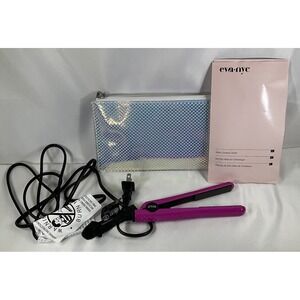 Eva NYC Mini Ceramic Styler Purple Travel Flat Iron with Holographic Case